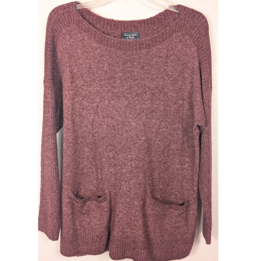 Abercrombie & Fitch Tunic Sweater Burgundy Front Pockets M Relaxed Knit Red